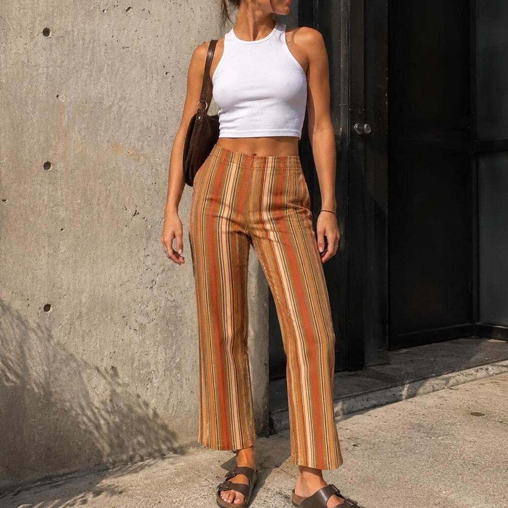 Urban Outfitters Striped Knit Wide Leg Pants Retro Boho Y2K Orange XS